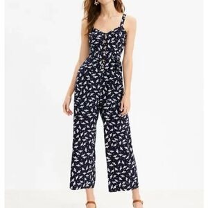 NWT  LOFT  Navy Blue & White Petite Butterfly Sleeveless Jumpsuit - 2P